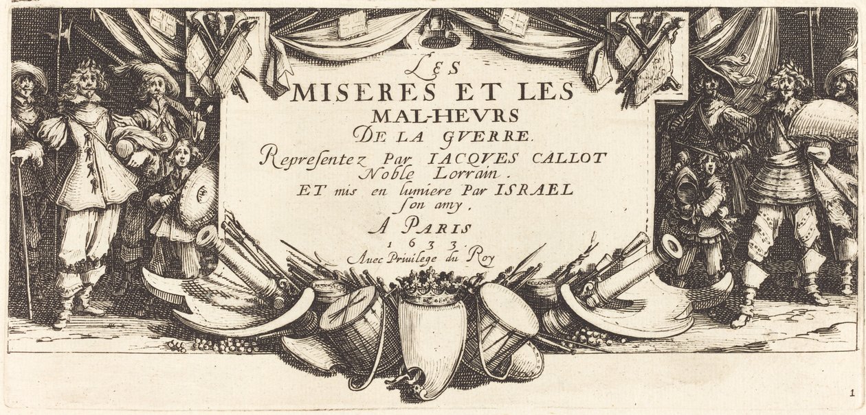 Otsikko "The Large Miseries of War" tekijältä Jacques Callot