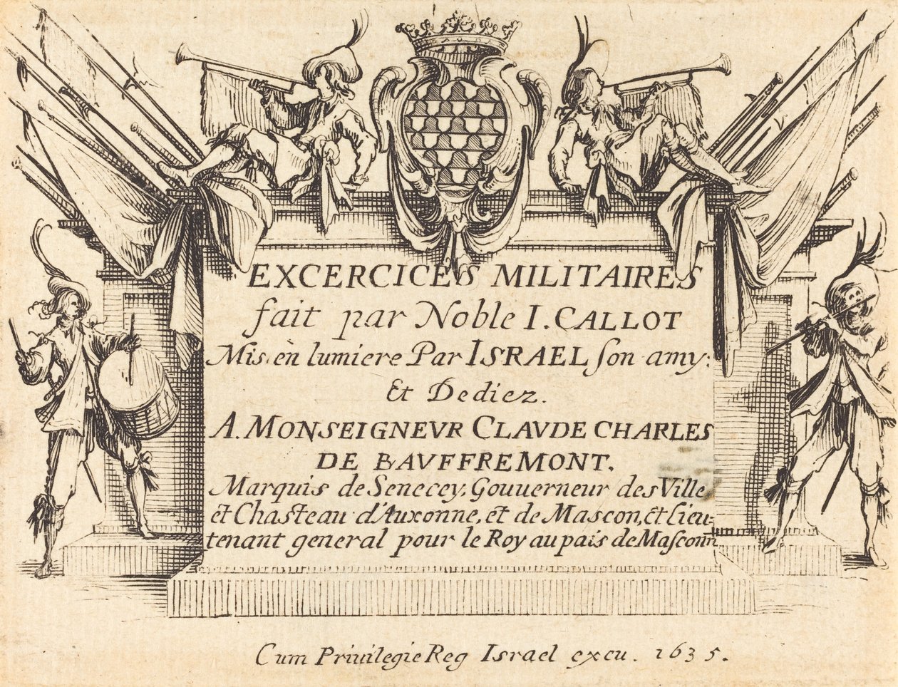 Otsikko "Sotilasharjoitukset" tekijältä Jacques Callot