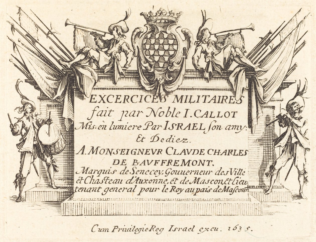 Otsikko "Sotilasharjoitukset" tekijältä Jacques Callot