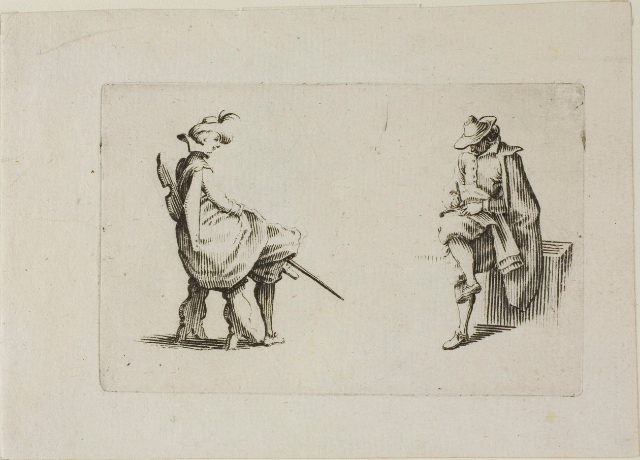Kaksi istuvaa miestä, teoksesta Caprices tekijältä Jacques Callot