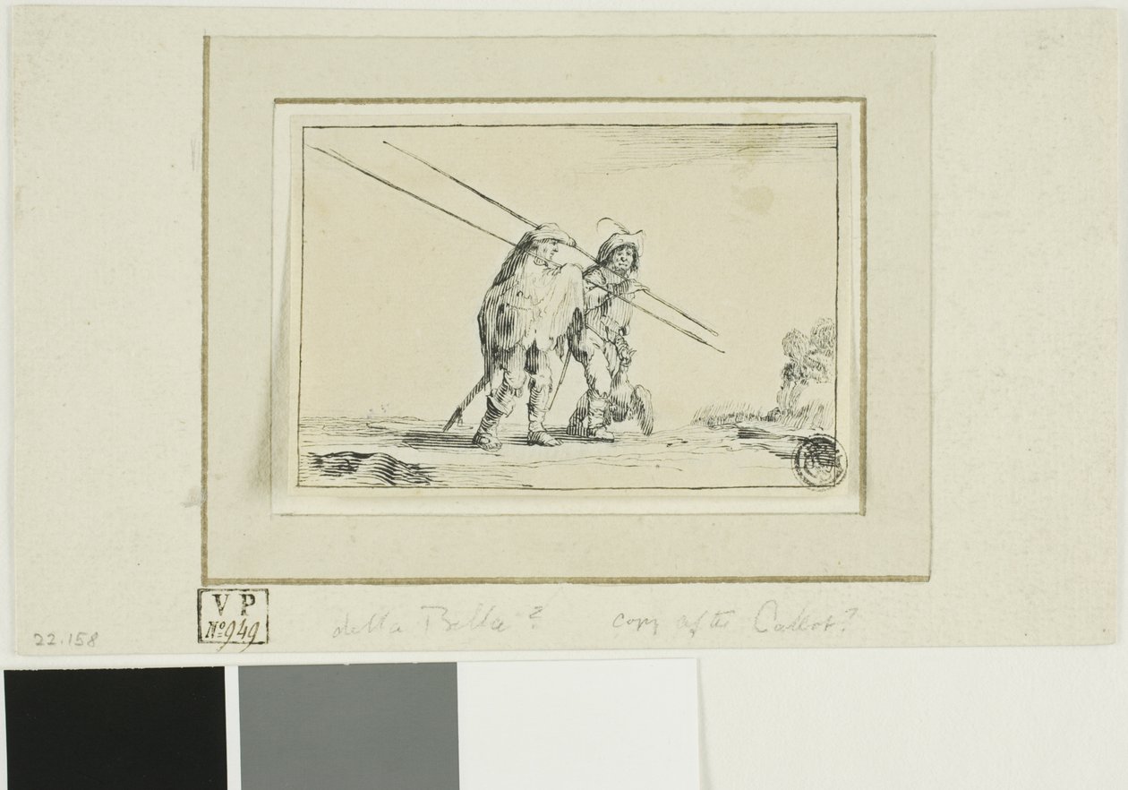 Kaksi sotilasta sauvojen kanssa tekijältä Jacques Callot