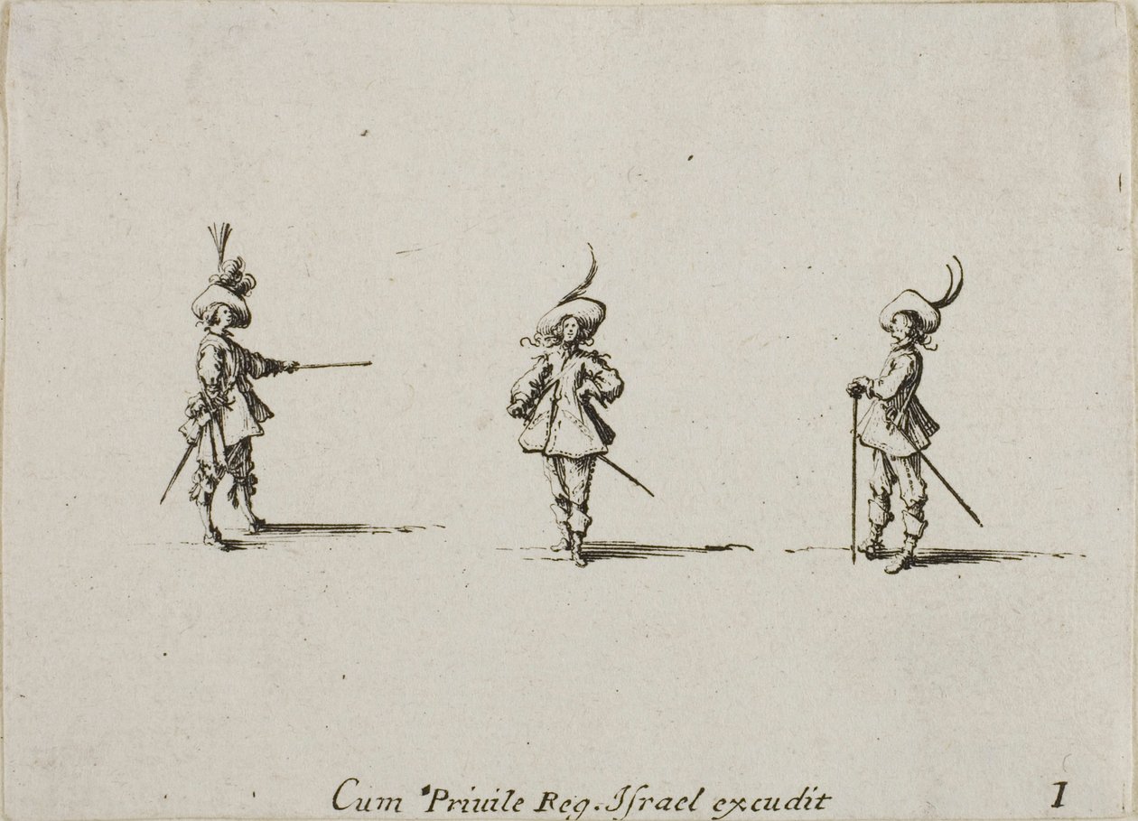 Aseeton harjoitus, levy yksi sotilasharjoituksista (The Military Exercises) tekijältä Jacques Callot