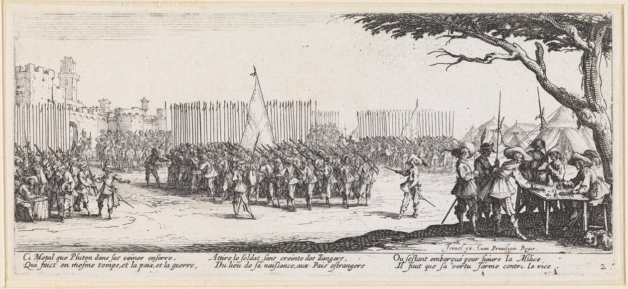 Lippuja kaupunginmuurien edessä tekijältä Jacques Callot