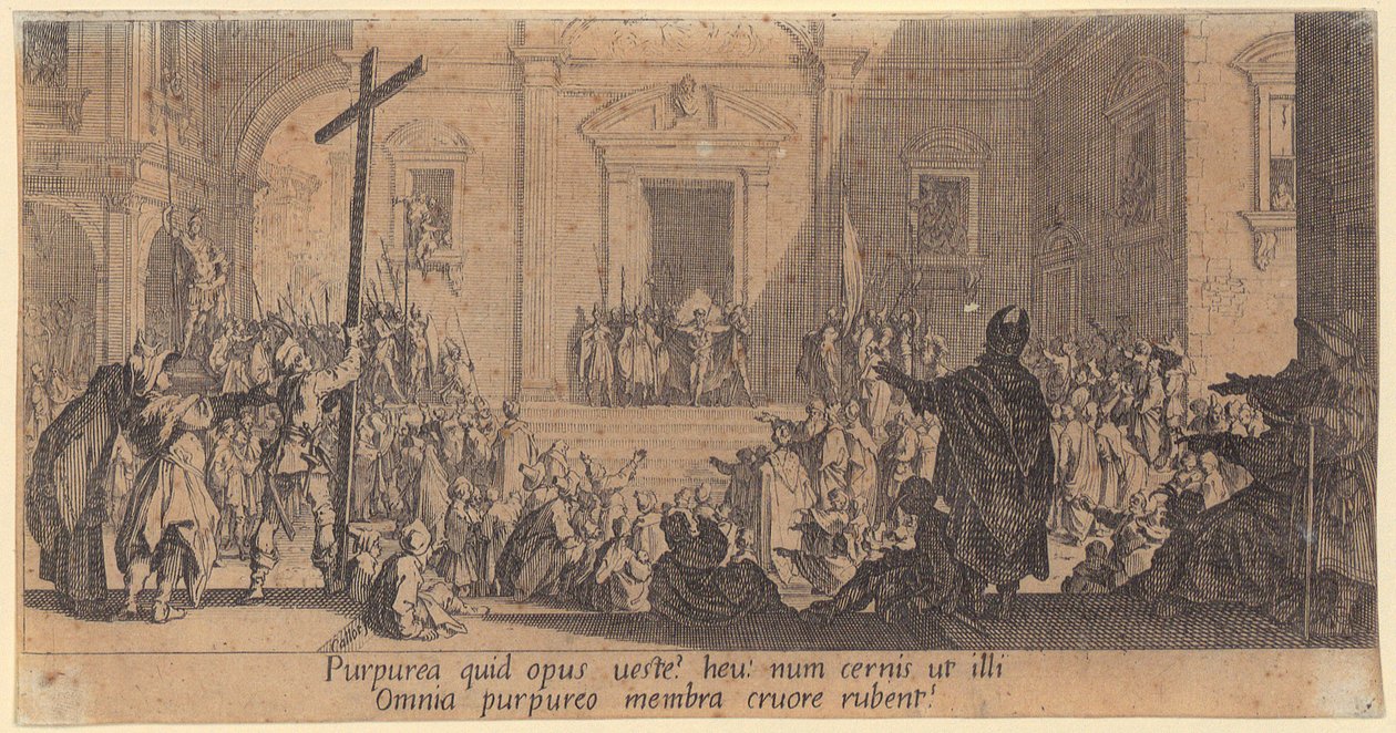 Kristuksen tuomitseminen, sarjan ”Suuri passio” 3. sivu tekijältä Jacques Callot