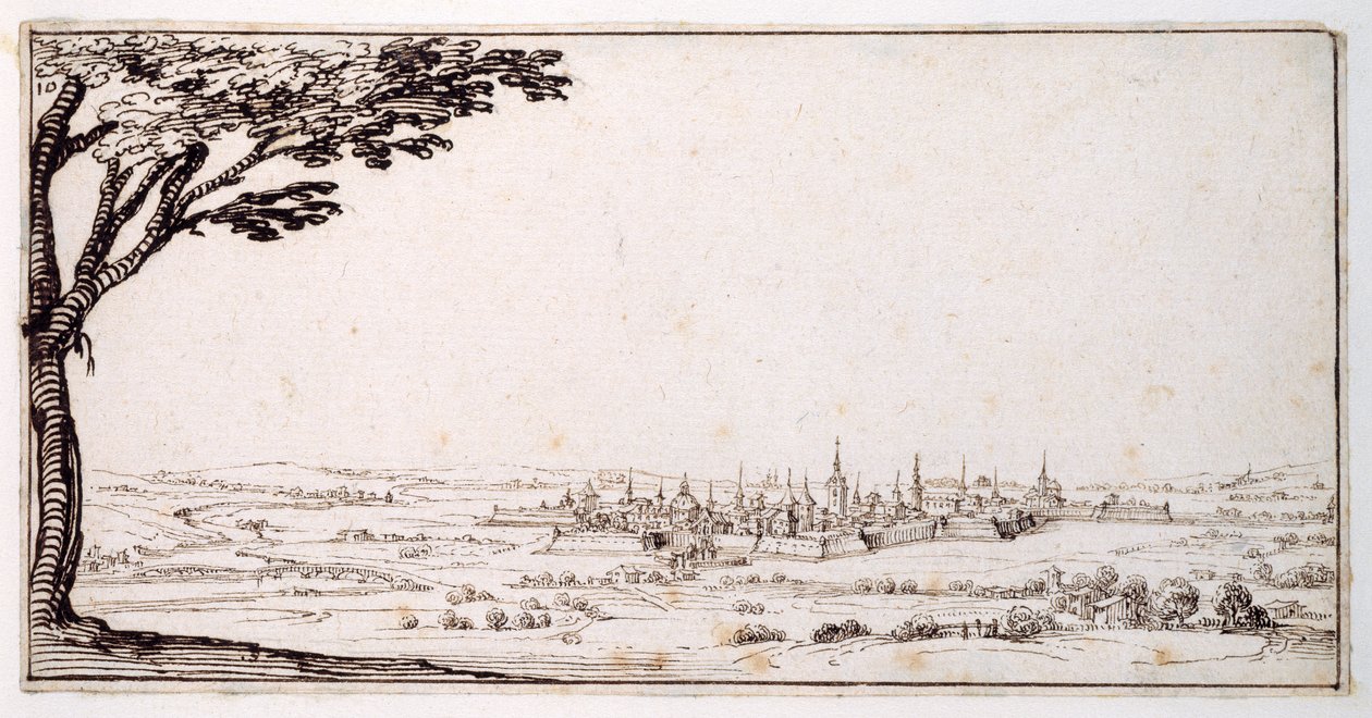 Näkymä Nancysta (kynä ja ruskea muste paperille) tekijältä Jacques Callot