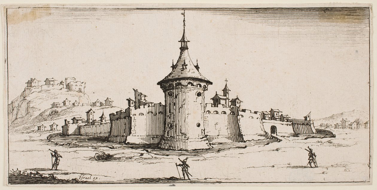 Näkymä linnoitetusta kylästä tekijältä Jacques Callot