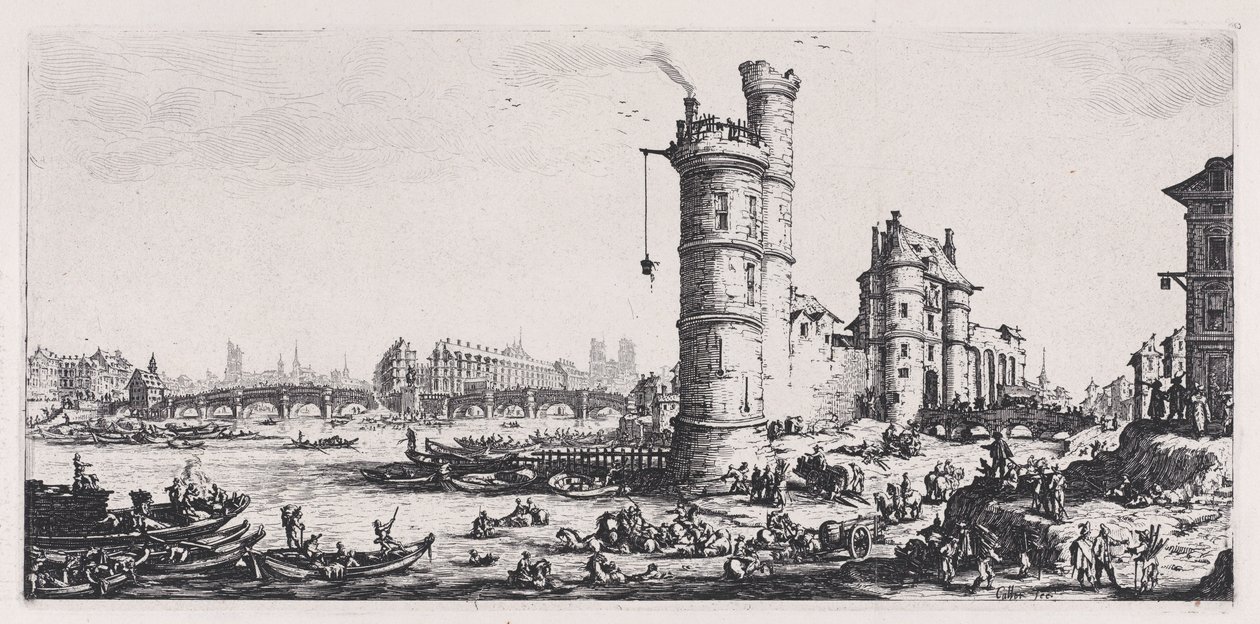 Näkymä Pont-Neufista (View of the Pont-Neuf), teoksesta ”Les Deux Grandes Vues de Paris” (Kaksi suurta näkymää Pariisista) tekijältä Jacques Callot