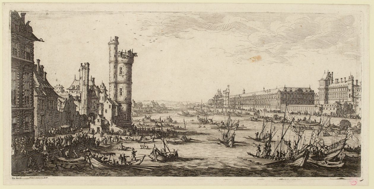 Näkymä Louvresta ja entisestä Porte de Neslestä (IFF 667). tekijältä Jacques Callot