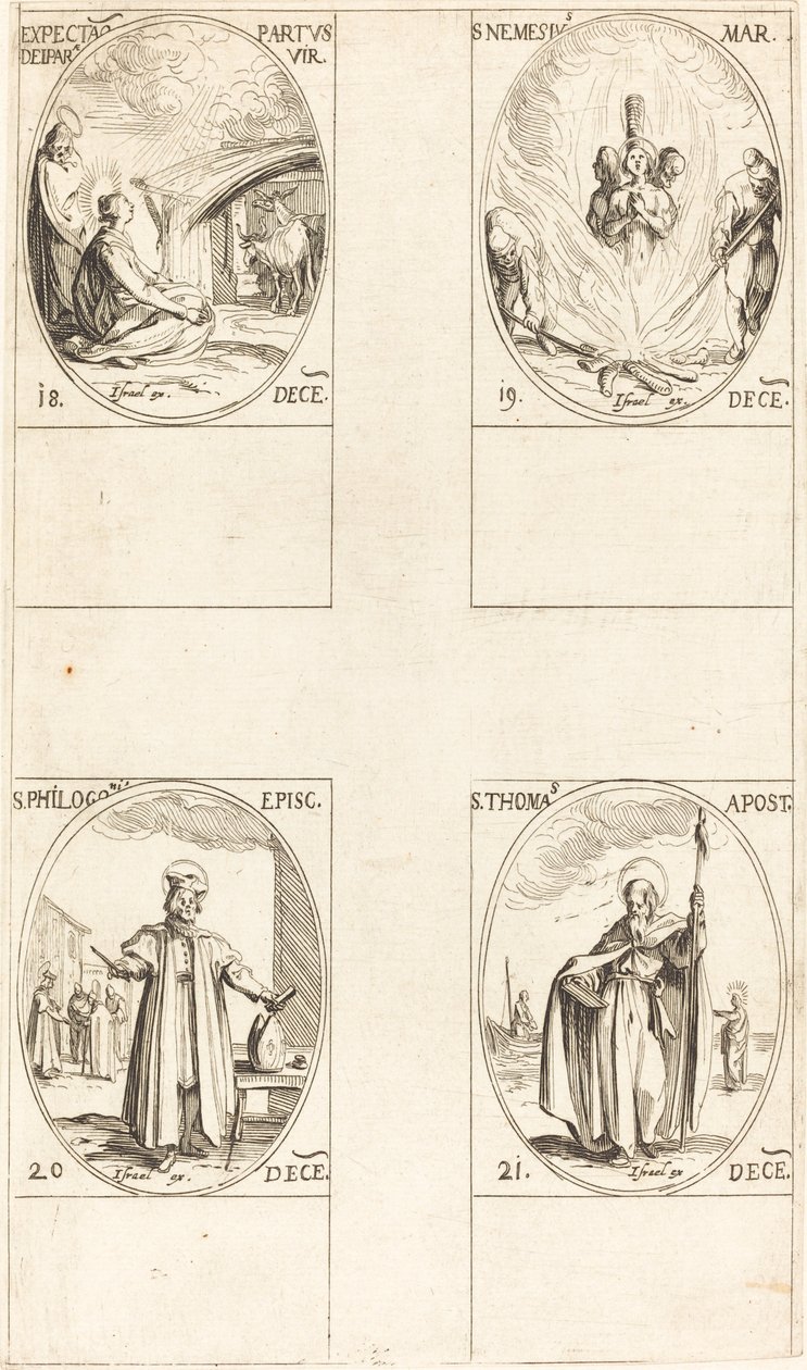 Neitsyen syntymän odotus; Pyhä Nemesius; Pyhä Filogonius; Pyhä Tuomas tekijältä Jacques Callot