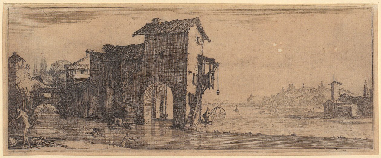 Vesimylly, sarjan ”Neljä maisemaa” 3. arkki tekijältä Jacques Callot