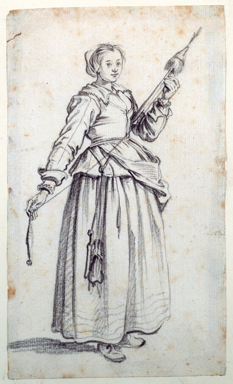 Nainen karalla (musta liitu paperille) tekijältä Jacques Callot