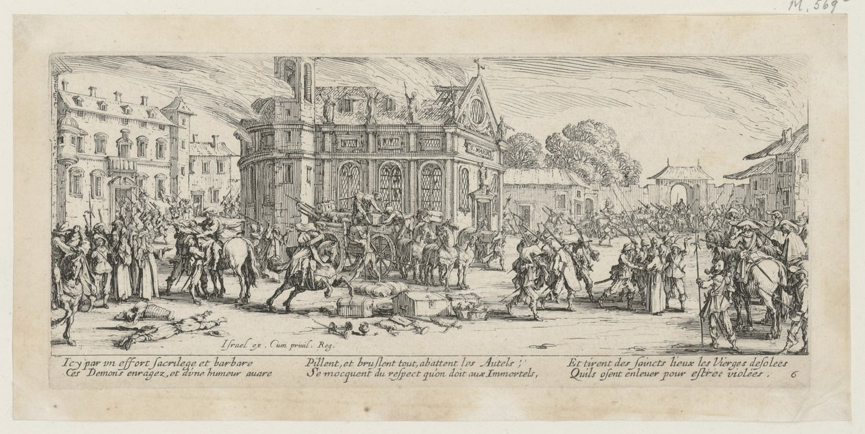 Luostarin tuhoaminen, sarjan ”Sodan kauhut” 6. lehti tekijältä Jacques Callot