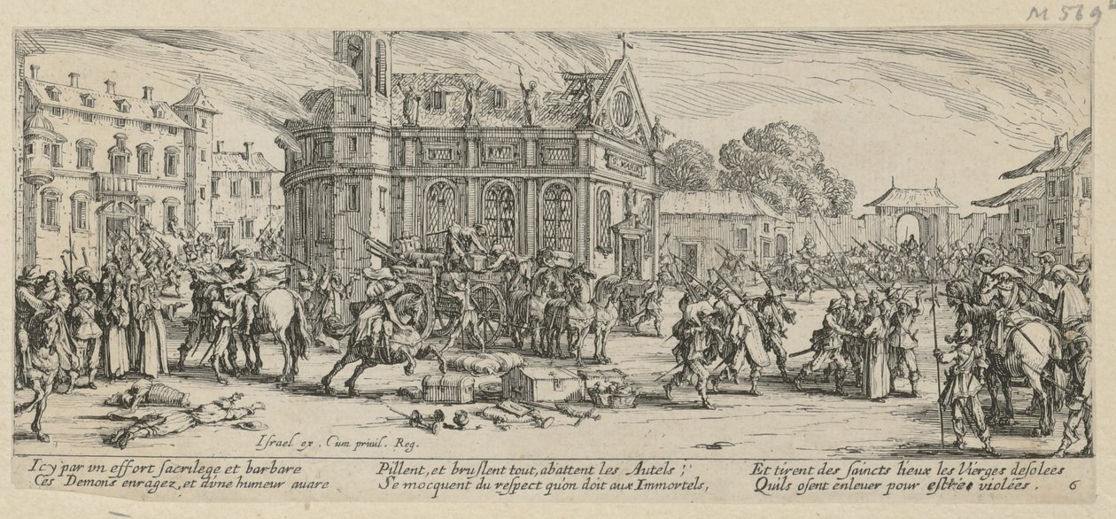 Luostarin tuhoaminen, sarjan "Sodan kauhut" lehti 6 tekijältä Jacques Callot