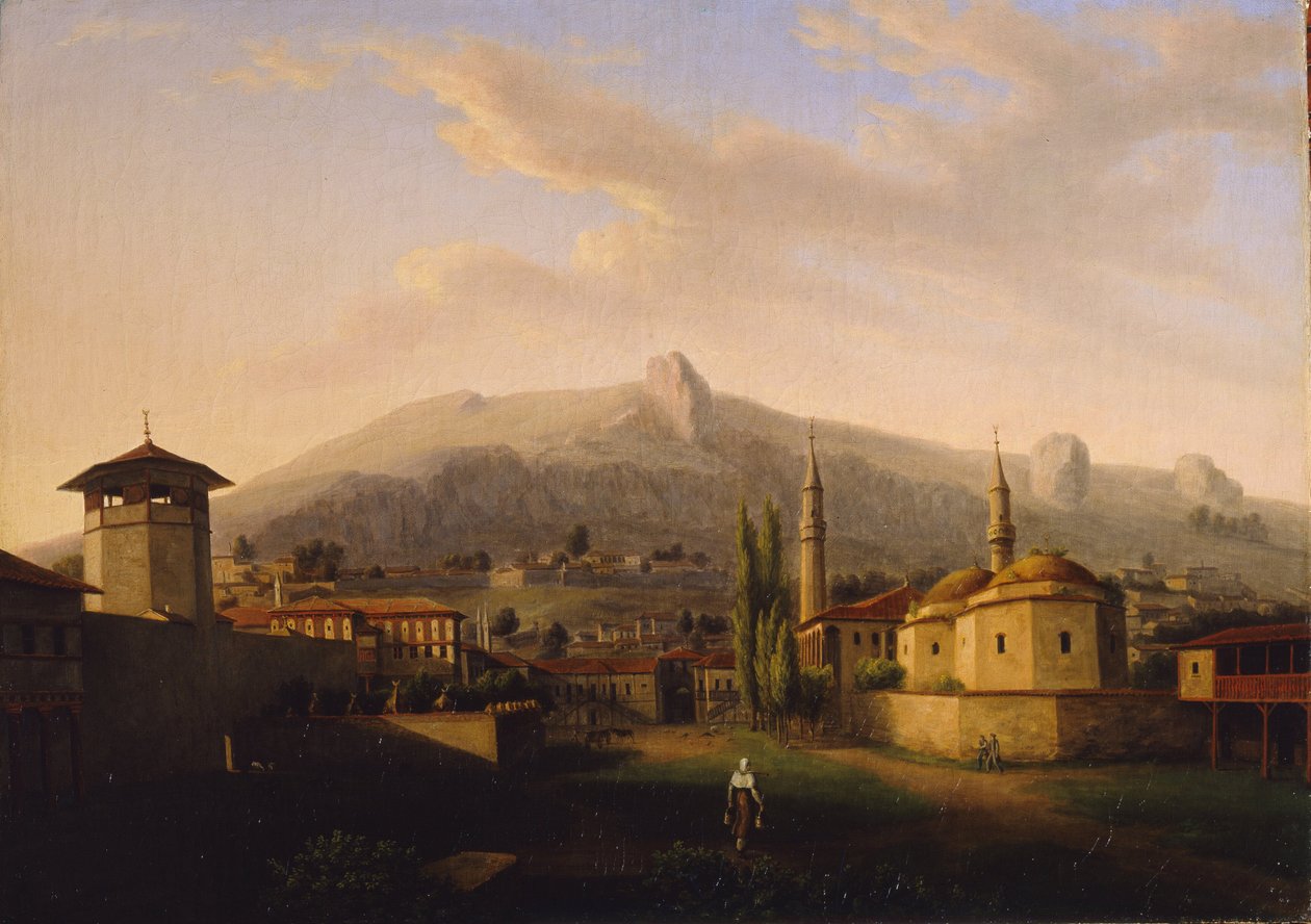 Khanin palatsi Bakhchisaraissa (Ukraina). Jacques Christoph Mivillen (1786-1836) maalaus öljy kankaalle tekijältä Jacques Christophe Miville