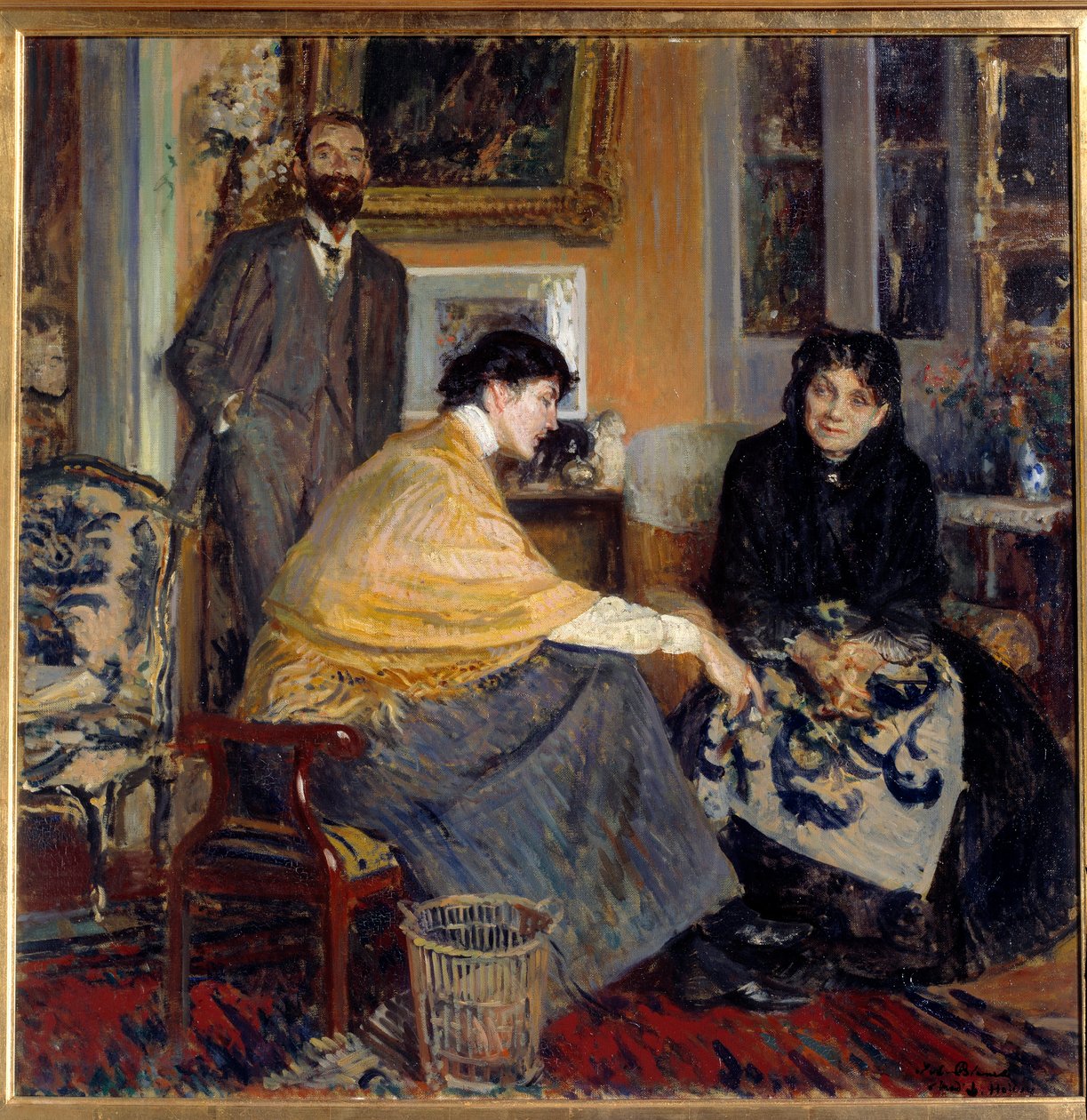 Rouva Ludovic Halevy, hänen poikansa kirjailija Elie Halevy (1870-1937) ja Florence Halevy Jacques Emilen (Jacques-Emile) Blanchen (1861-1942) maalaus 1900-luvun yksityiskokoelma tekijältä Jacques Emile Blanche