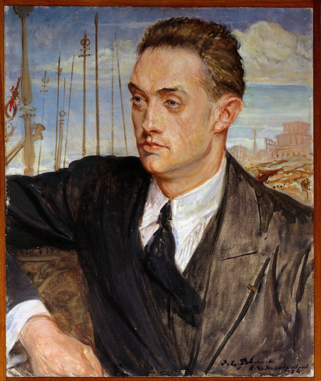 Muotokuva ranskalaisesta kirjailijasta Henri de Montherlantista (1896-1972) Jacques Emilen (Jacques-Emile) Blanchen (1861-1942) maalaus 1924 Su. 0,54x0,45 m Rouen, musee des Beaux Arts tekijältä Jacques Emile Blanche