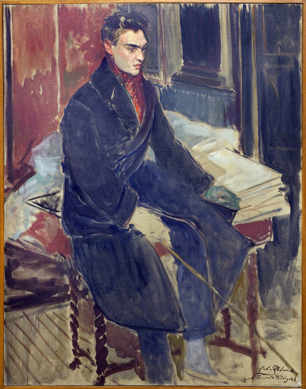 Raymond Radiguetin (1903-1923) tutkielma jalkakuvaa varten. Jacques Emile Blanchen (1861-1942) maalaus, öljy kankaalle, 1900-luvun ranskalaista taidetta. Musée des beaux arts de Rouen. tekijältä Jacques Emile Blanche