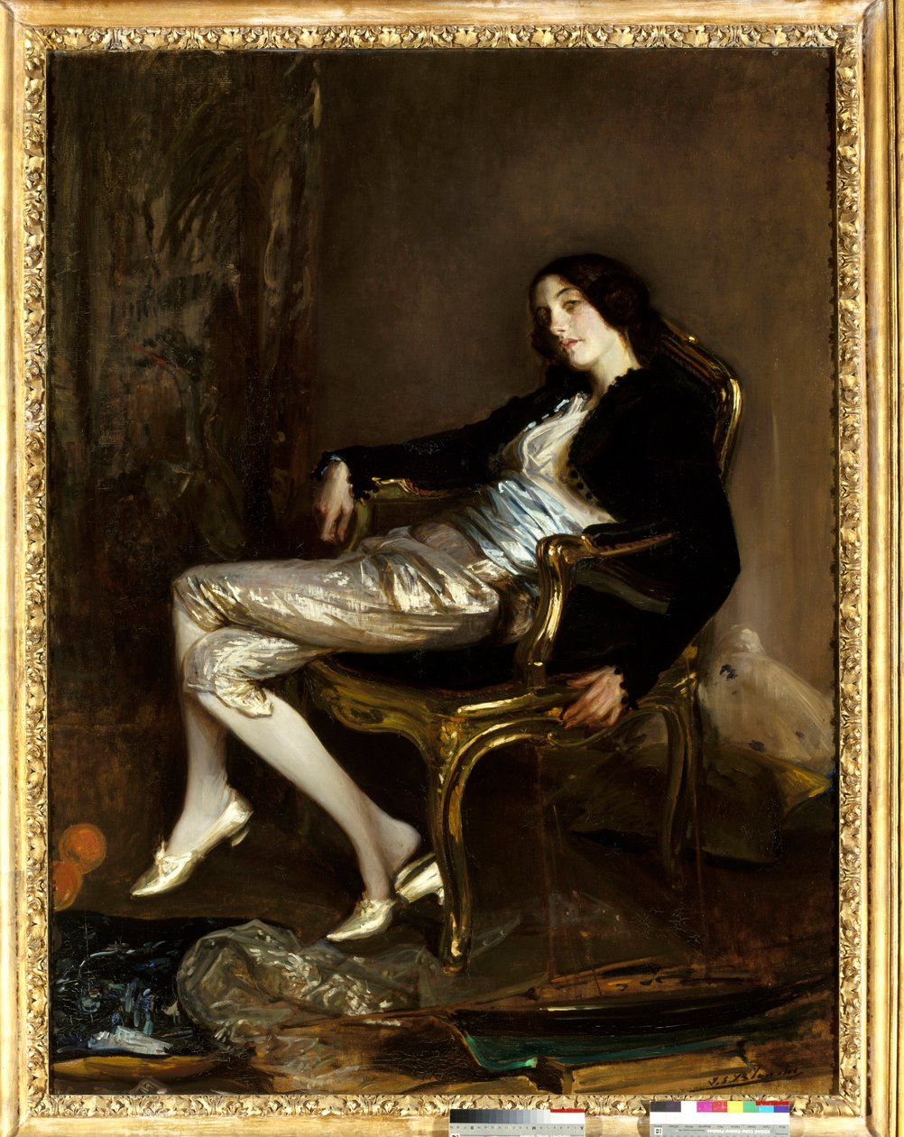 Mozartin kerubiini (Cherubino). Wolfgang Amadeus Mozartin (1756-1791) oopperan "Figaron häät" (Le Nozze di Figaro) hahmo. Jacques Emilen (Jacques-Emile) Blanchen (1861-1942) maalaus tekijältä Jacques Emile Blanche