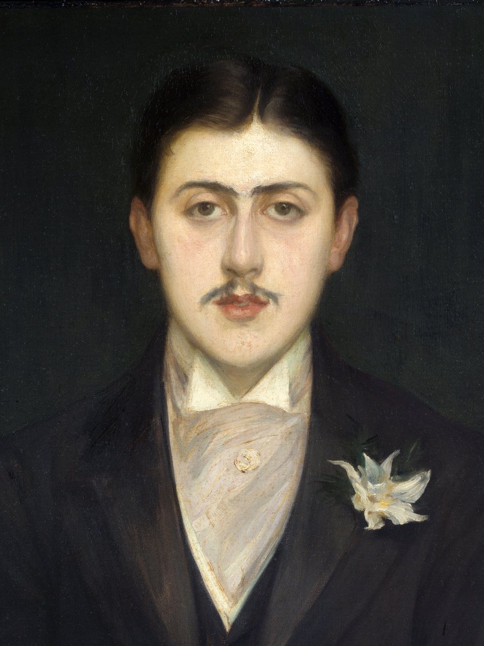 yksityiskohta ranskalaisen kirjailijan Marcel Proustin (1871-1922) muotokuvasta. Jacques Emilen (Jacques-Emile) Blanchen (1861-1942) maalaus Öljy kankaalle tekijältä Jacques Emile Blanche