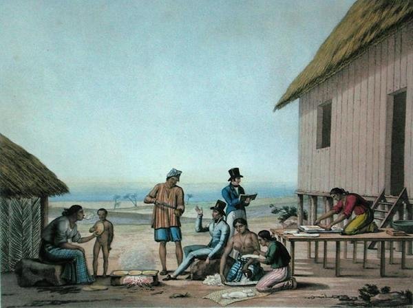 Agagna, Guam: Kotimainen toiminta, Lerougen ja Choubardin kaivertama Voyage Autour du Monde sur les Corvettes de L