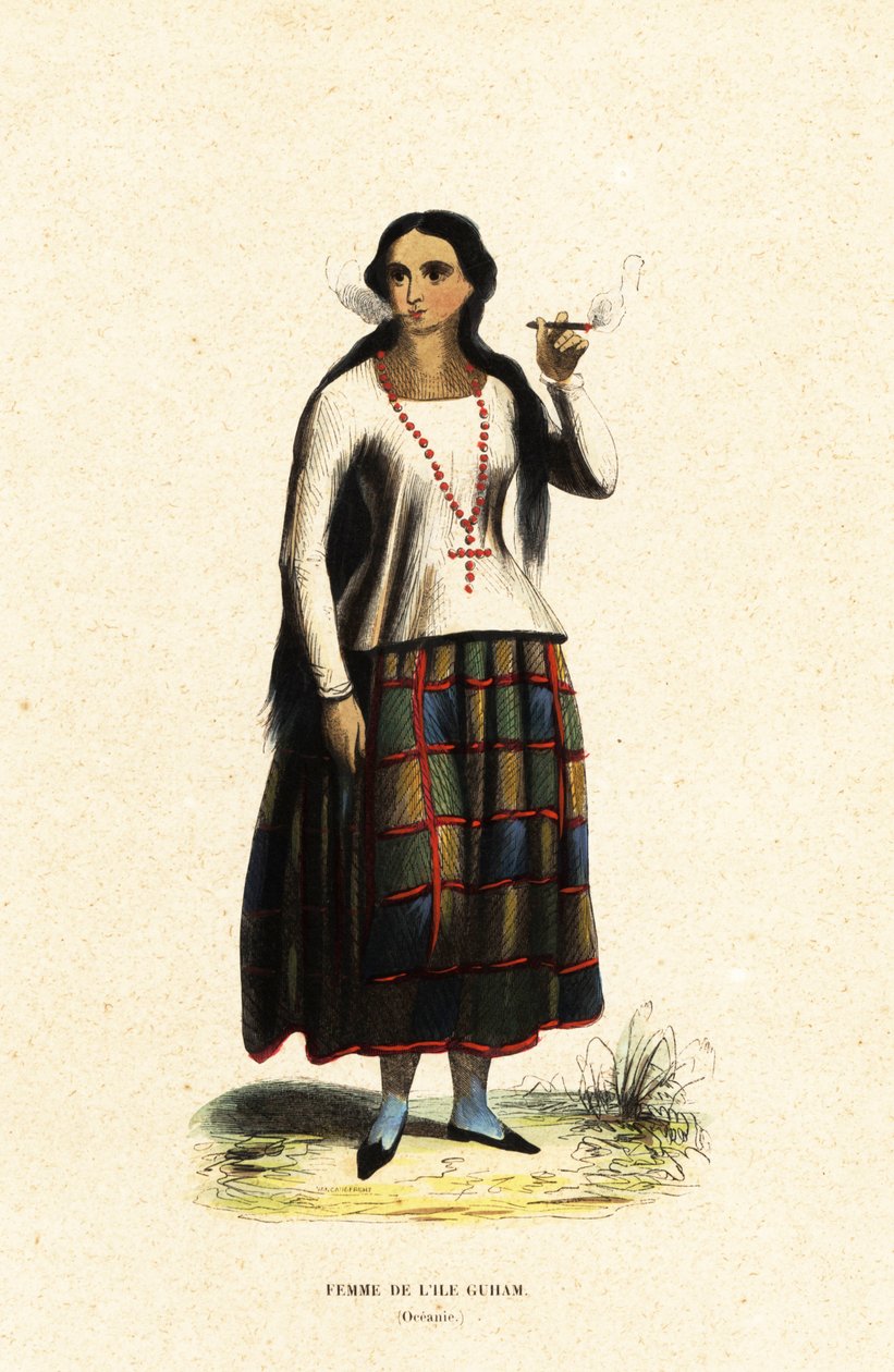 Chamorro-nainen Guamin saarelta, Marianasaaret, Mikronesia tekijältä Jacques Etienne Victor (after) Arago