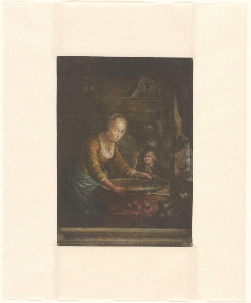 Nuori nainen pilkkoo sipulia tekijältä Jacques Fabien Gautier Dagoty (attributed to)
