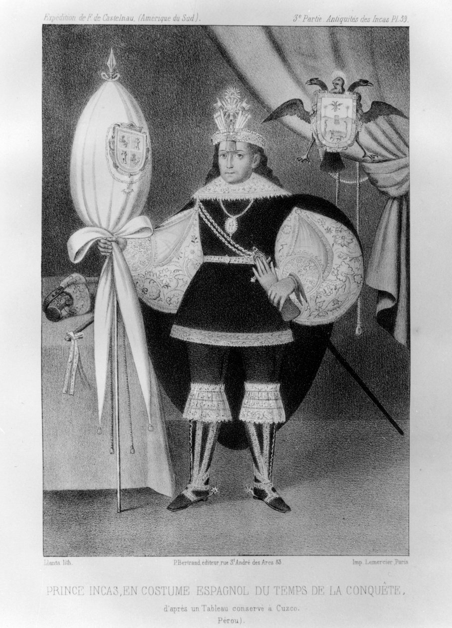 Inka-prinssi, espanjalaisasussa valloituksen aikana, 1500-luvulla 1852 tekijältä Jacques Francois Gauderique Llanta