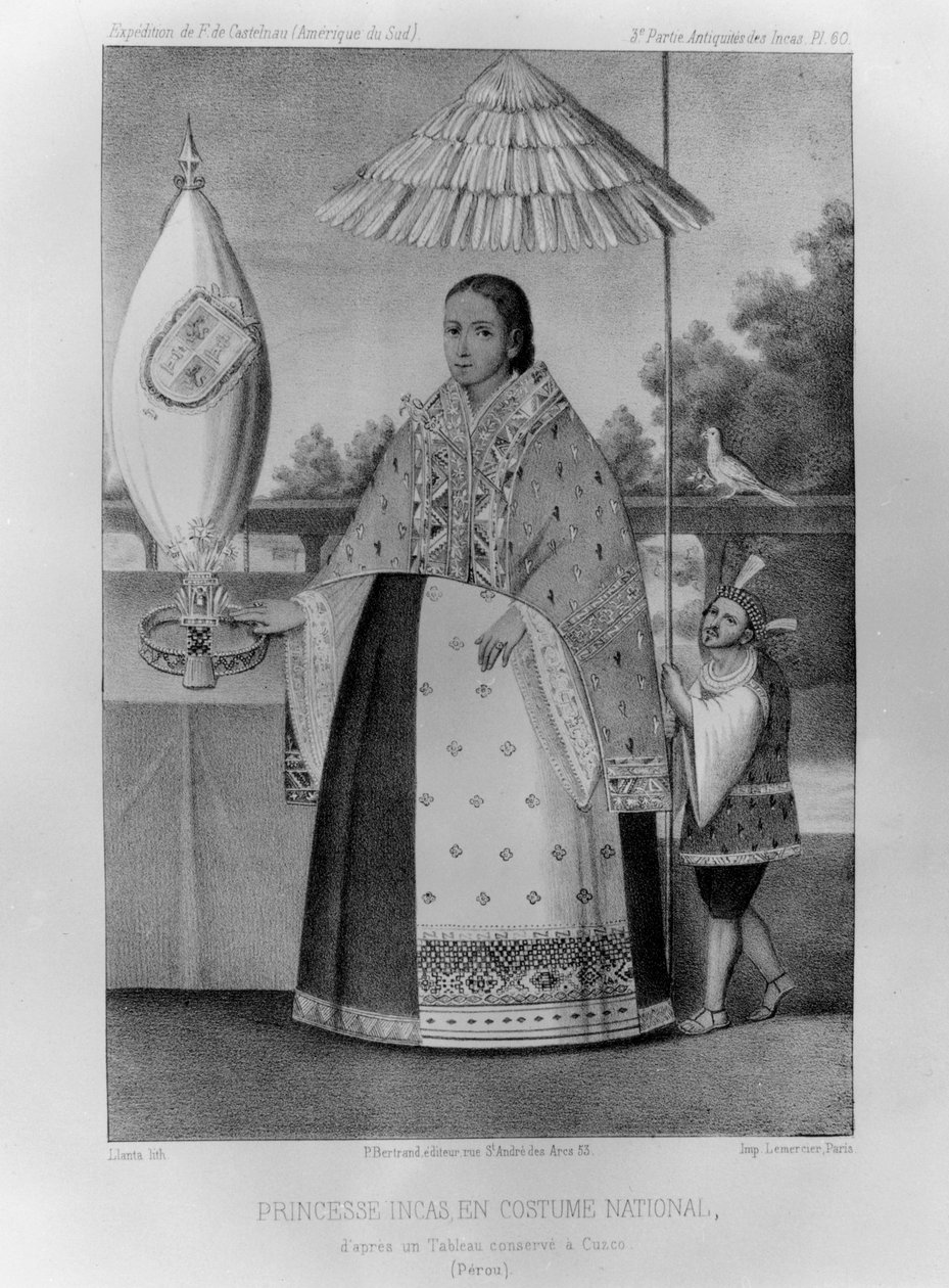 Inka-prinsessa, kansallispuku, 1852 tekijältä Jacques Francois Gauderique Llanta