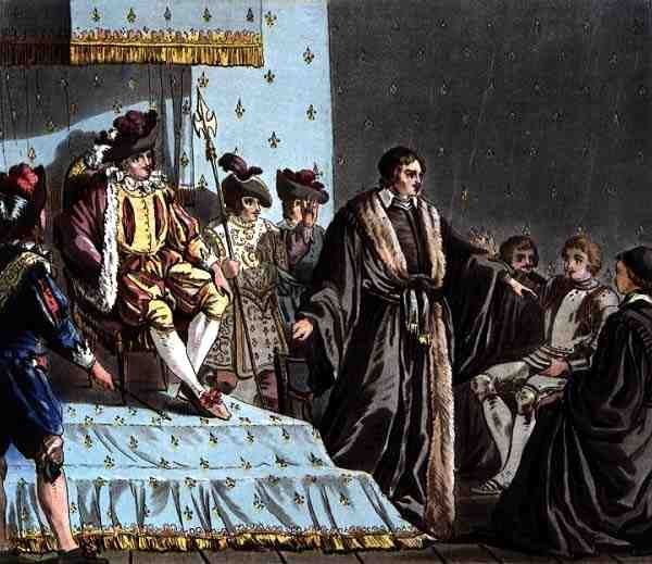Kansleri Francois Olivier (s. 1488) Ferdinand I:n suurlähettilään juonittelun sekoittaminen (1503-64), kaiverrettu Jean Baptiste Morret