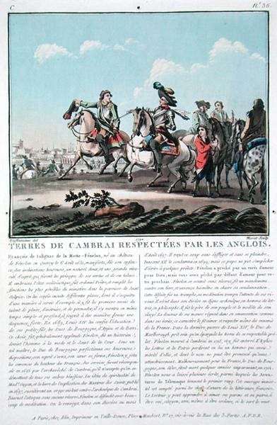 Englantilaiset kunnioittavat Cambrain alueita, kaiverrus Jean Baptiste Morret (fl.1790-1820) tekijältä Jacques Francois Joseph (after) Swebach