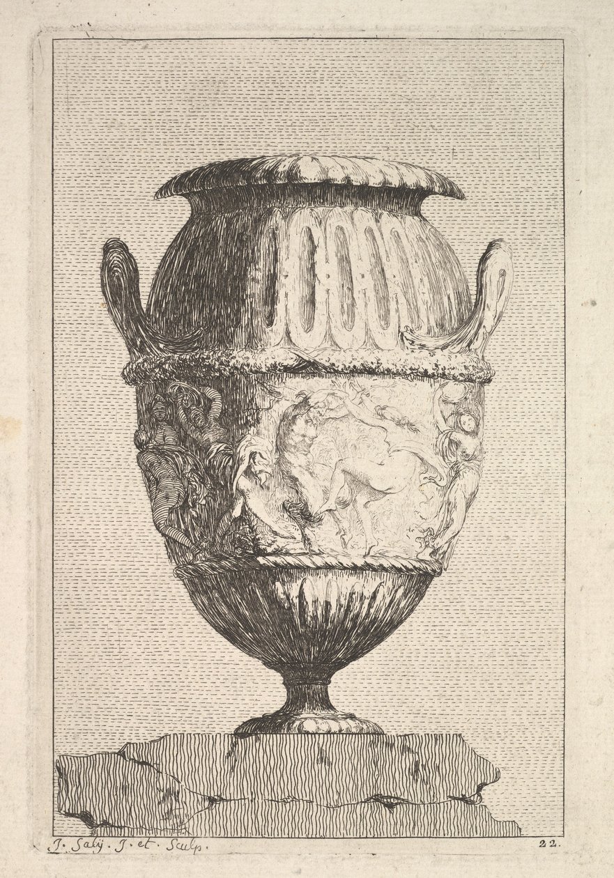 Suunnittelu maljakolle, jossa on Bacchic Frieze, alkaen: Maljakot, 1746. tekijältä Jacques Francois Joseph Saly