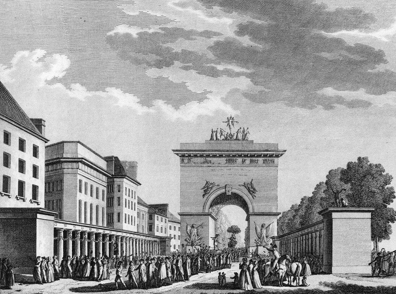 Ranskan vallankumous: Perustuslain hyväksyminen 3. syyskuuta 1791. Berthautin kaiverrus Swebachin mukaan. Pariisi, Vallankumouksen historian instituutin kirjasto tekijältä Jacques Francois Joseph Swebach