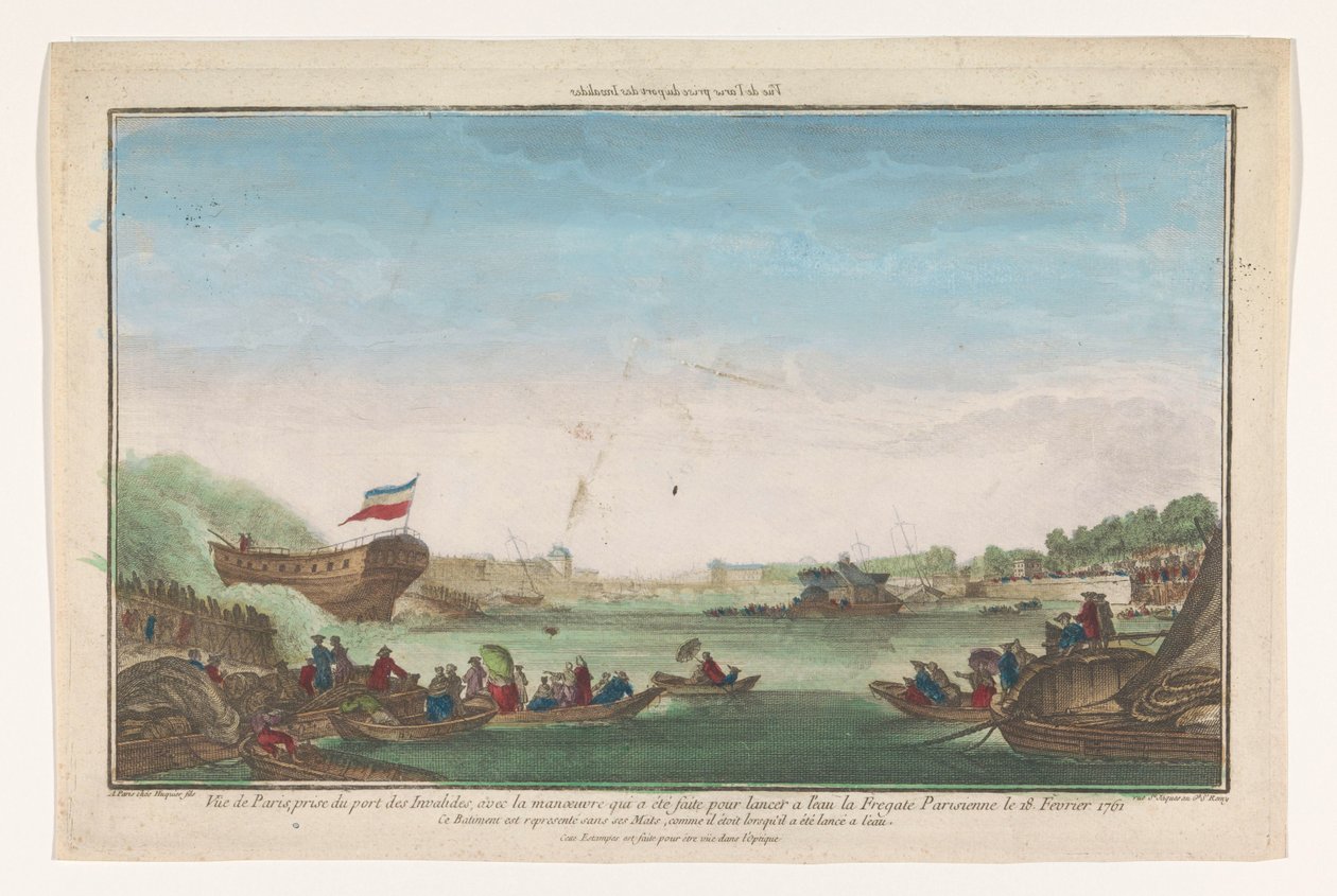 Näkymä Port des Invalidesista Pariisissa Pariisin fregatin laskeutuessa 18. helmikuuta 1761 Vüe ​​​​de Paris Prize du Port des Invalides (nimi esineessä) tekijältä Jacques Gabriel Huquier
