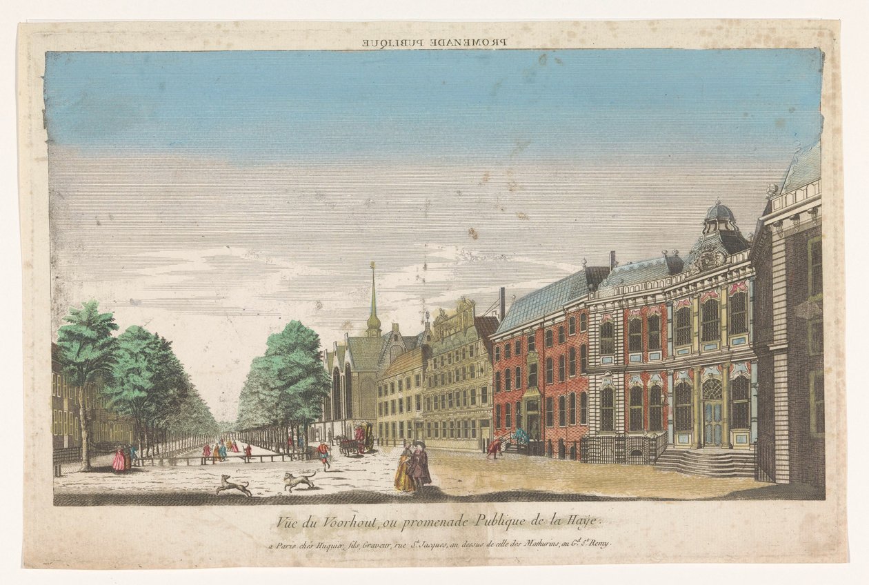 Näkymä Lange Voorhoutille Haagissa Promenade publique (otsikko esineessä) tekijältä Jacques Gabriel Huquier