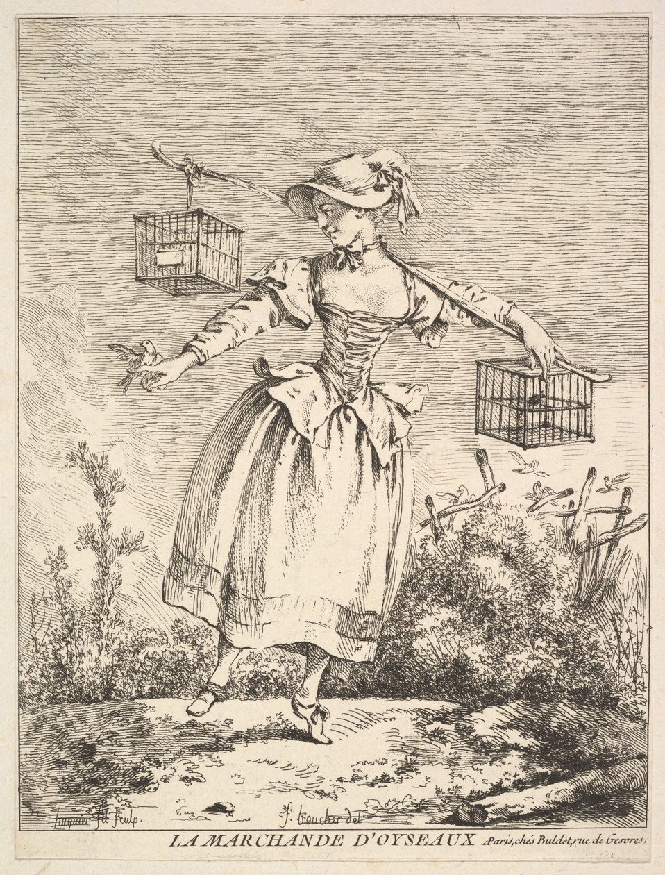 Lintukauppias, 1700-luku. tekijältä Jacques Gabriel Huquier
