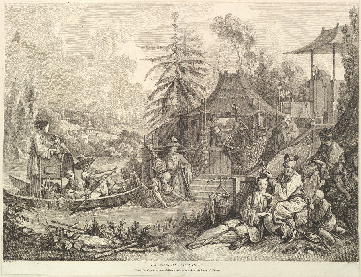 La pesche chinoise Chinese Fishing, Chinoiseries, vuoden 1743 jälkeen. tekijältä Jacques Gabriel Huquier