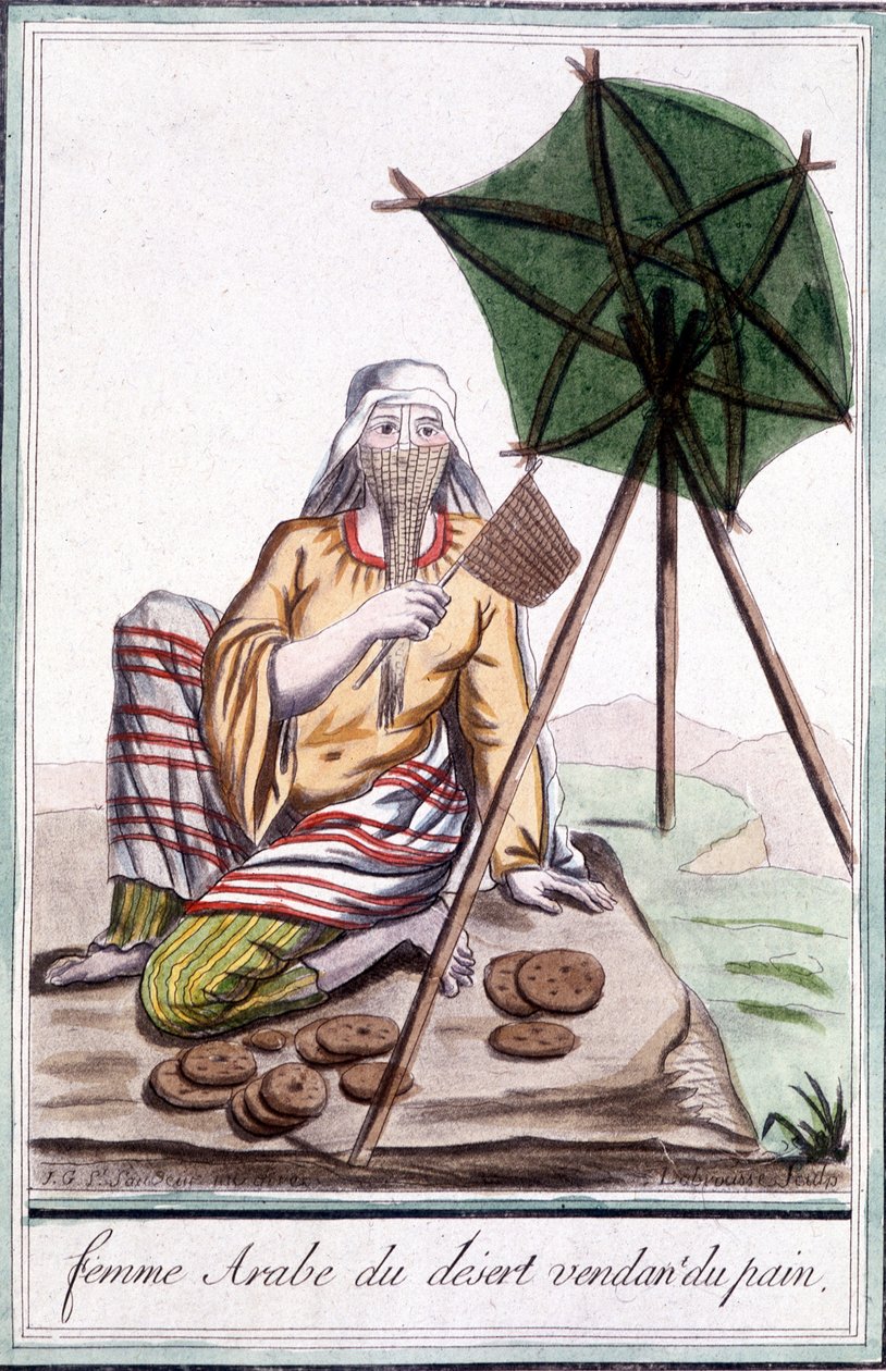Aavikon arabialainen nainen myy leipää - Grasset St Sauveurin "" Encyclopedia of Travels" -julkaisussa, toim. 1796 tekijältä Jacques Grasset de Saint Sauveur
