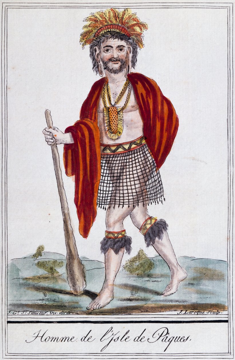 Pääsiäissaari kotoisin, värikaiverrus Laroque, Polynesia tekijältä Jacques Grasset de Saint Sauveur