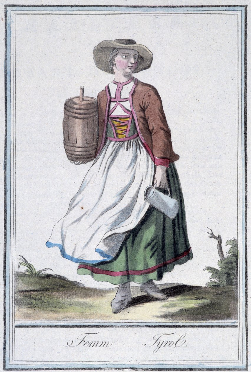 Femme of Tyrol - Grasset St Sauveurin "" Encyclopedia of Travels" -julkaisussa, toim. 1796 tekijältä Jacques Grasset de Saint Sauveur