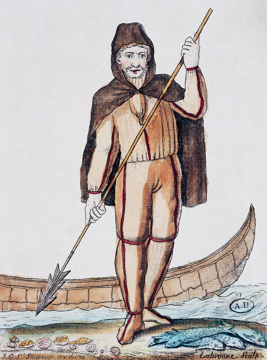 Kalastusasu, värikaiverrus Labroussen piirroksesta (aktiivinen 1796), Encyclopedie des Voyagesista, Jacques Grasset de Saint-Sauveur (1757-1810) tekijältä Jacques Grasset de Saint Sauveur