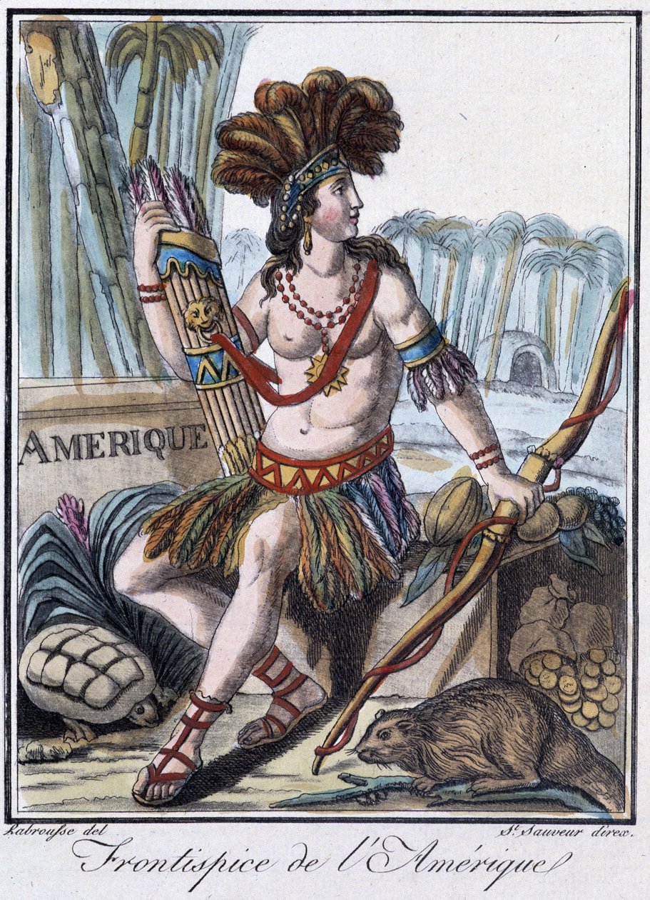 Frontispice of America - Grasset St Sauveurin "" Encyclopedia of Travels -julkaisussa, toim. 1796 tekijältä Jacques Grasset de Saint Sauveur