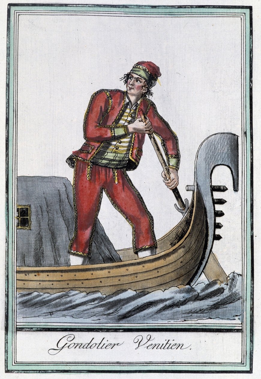 Gondolier Venetsiassa - Grasset Saint Sauveurin "" Encyclopedia of Travels" -julkaisussa, toim. Pariisi 1796 tekijältä Jacques Grasset de Saint Sauveur