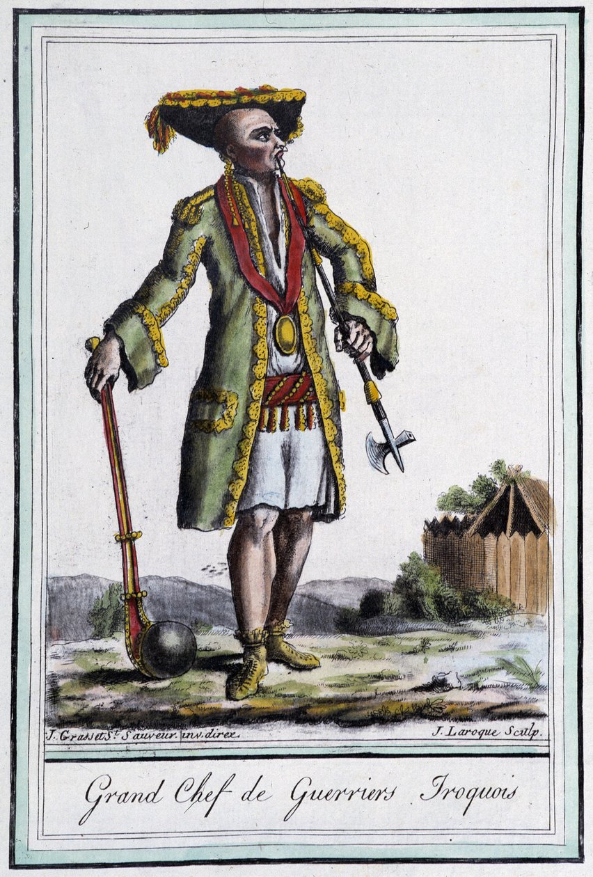 Irokeesisotureiden suuri päällikkö - Grasset St Sauveurin, Pariisin "" Encyclopedia of Travels -kirjassa" tekijältä Jacques Grasset de Saint Sauveur