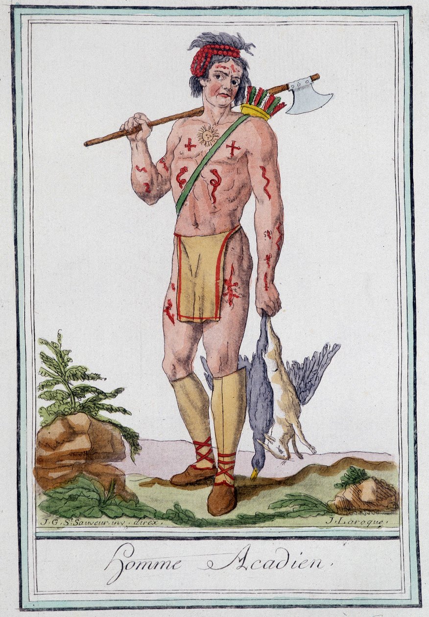Acadian man - kirjassa "" Encyclopedia of travels"", kirjoittanut Grasset St Sauveur, toim. 1796 tekijältä Jacques Grasset de Saint Sauveur