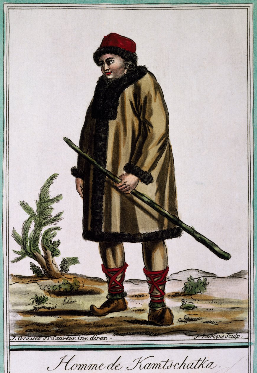Kamtshatkan mies, Laroquen värikaiverrus, Venäjä tekijältä Jacques Grasset de Saint Sauveur