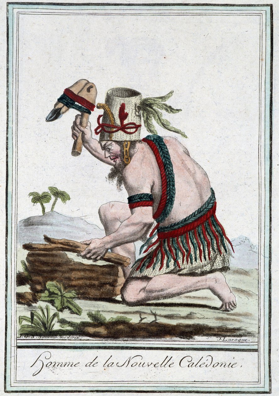 Man of New Caledonia - julkaisussa "" Encyclopedia of Travels"", kirjoittanut Grasset St Sauveur, toim. 1796 tekijältä Jacques Grasset de Saint Sauveur