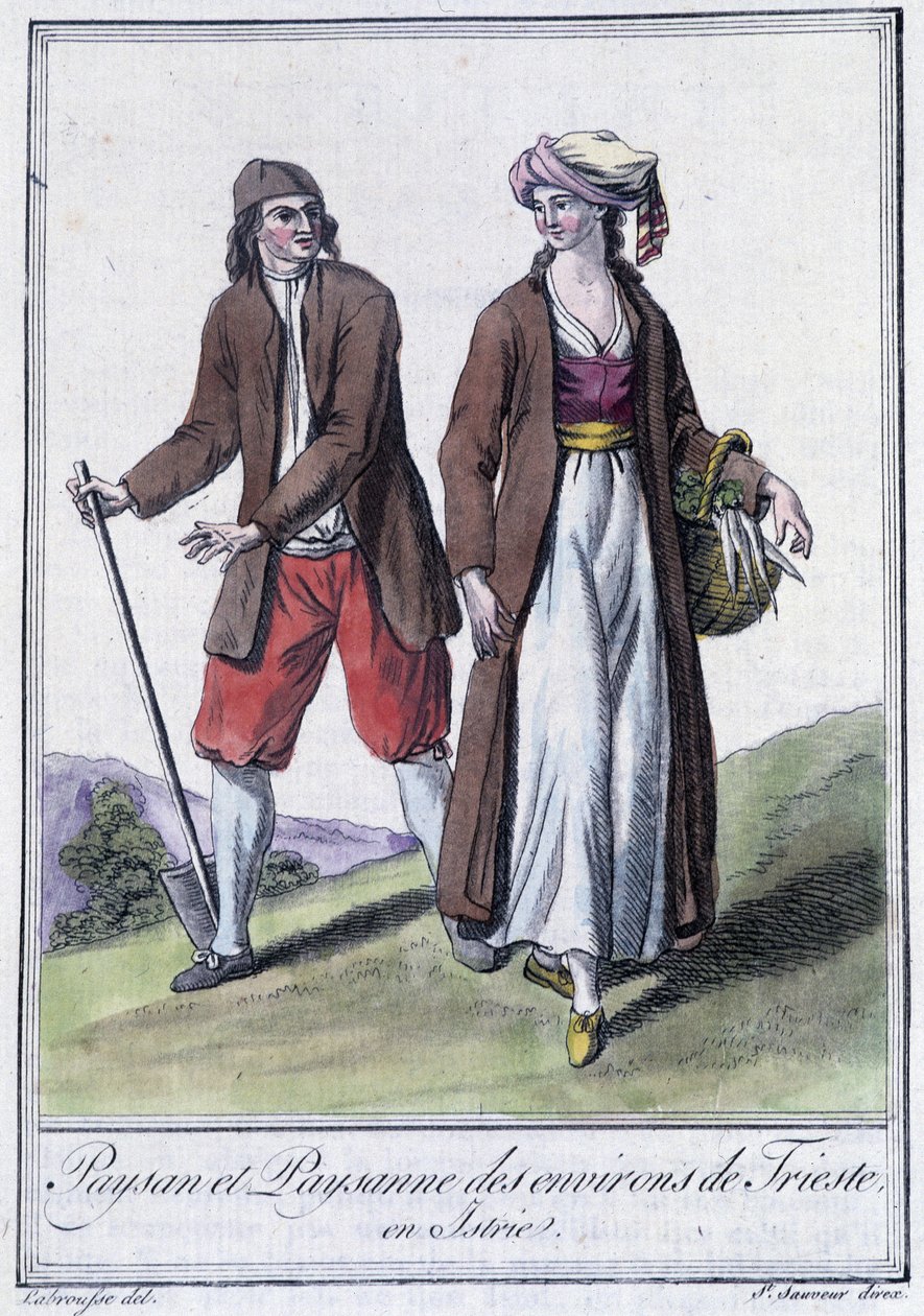 Triesten talonpoika ja talonpoika, Italia, Grasset St Sauveurin, Pariisin "" Encyclopedia of Travels" -julkaisussa tekijältä Jacques Grasset de Saint Sauveur