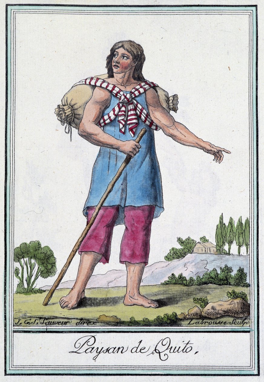 Peasant de Quito (Ecuador) - Grasset St Sauveurin "" Encyclopedia of Travels" -julkaisussa, toim. 1796 tekijältä Jacques Grasset de Saint Sauveur