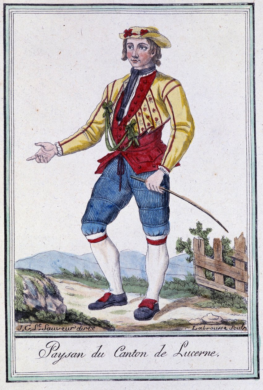 Luzernin kantonin talonpoika (Sveitsi) - Grasset St Sauveurin "" Encyclopedia of Travels" -julkaisussa, toim. 1796 tekijältä Jacques Grasset de Saint Sauveur
