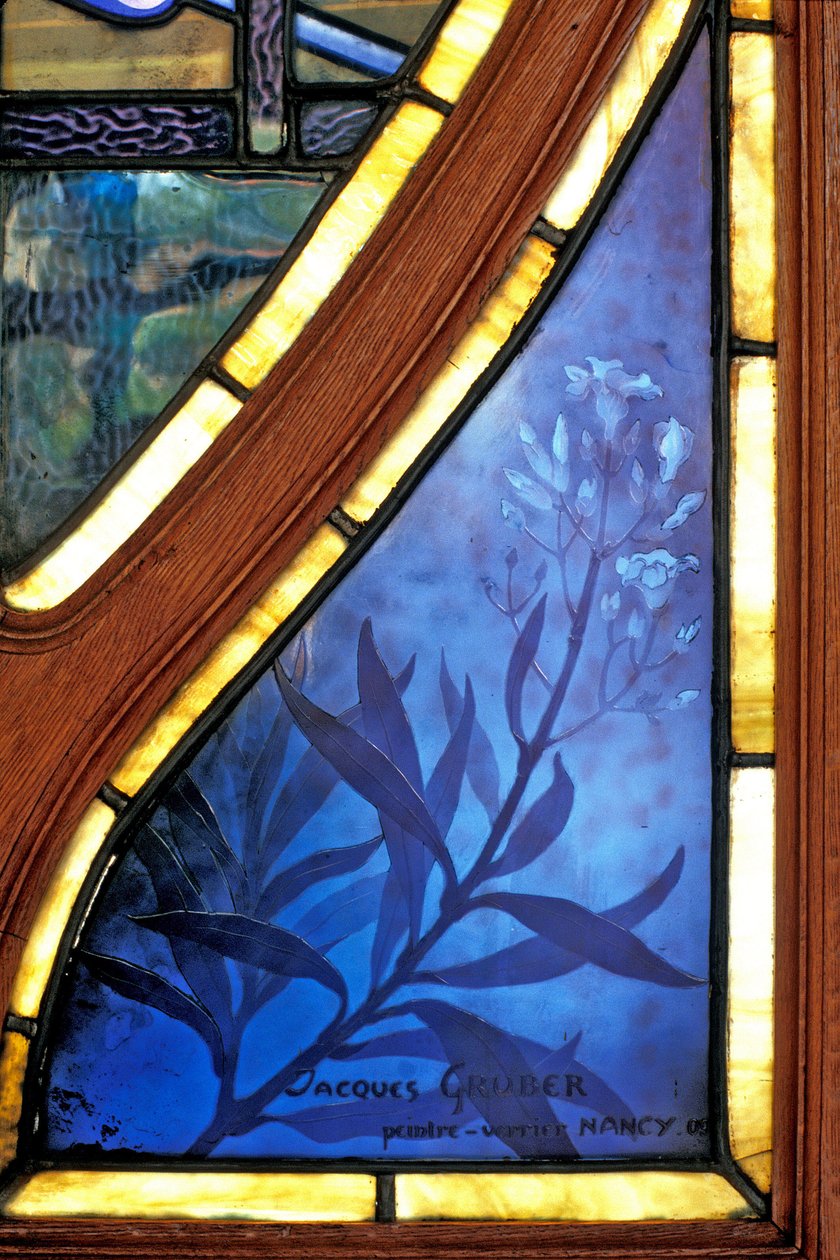 Nancy (osasto 54), Art Nouveau, Kauppa- ja teollisuuskamari, Jacques Gruberin (1870-1936) lasimaalaukset - Allekirjoitus tekijältä Jacques Gruber